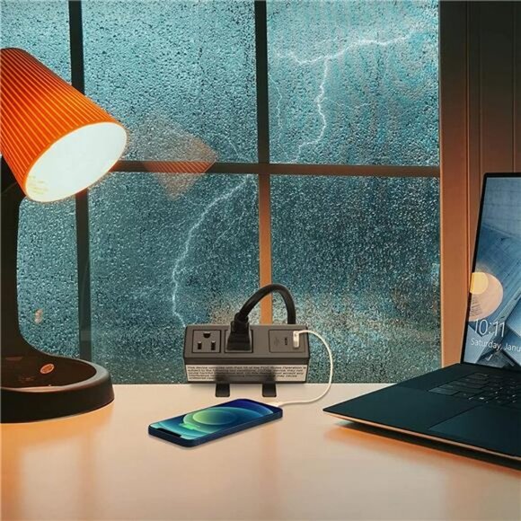 Desk Edge Power Strip with 1 USB 1 USB-C 20W PD Removable Clamp - Picture 3 of 7